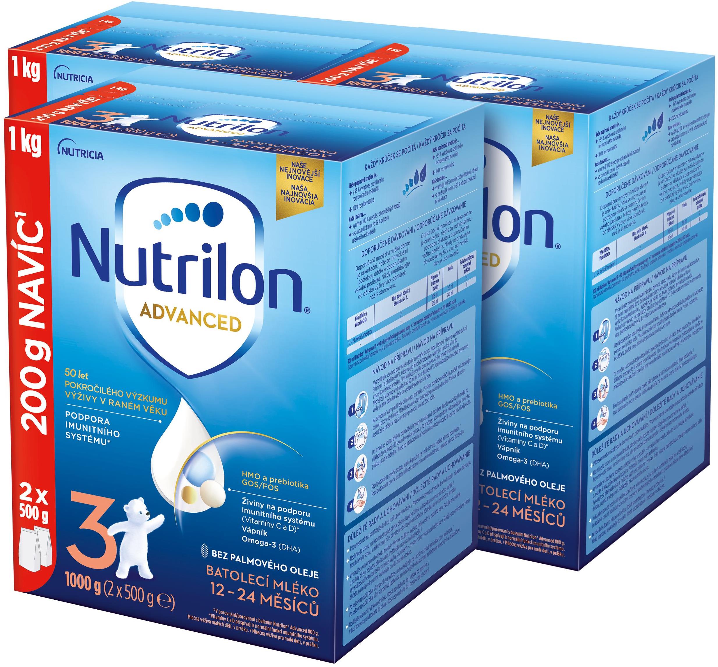 Nutrilon 3 Advanced batoľacie mlieko 3× 1 kg, 12+