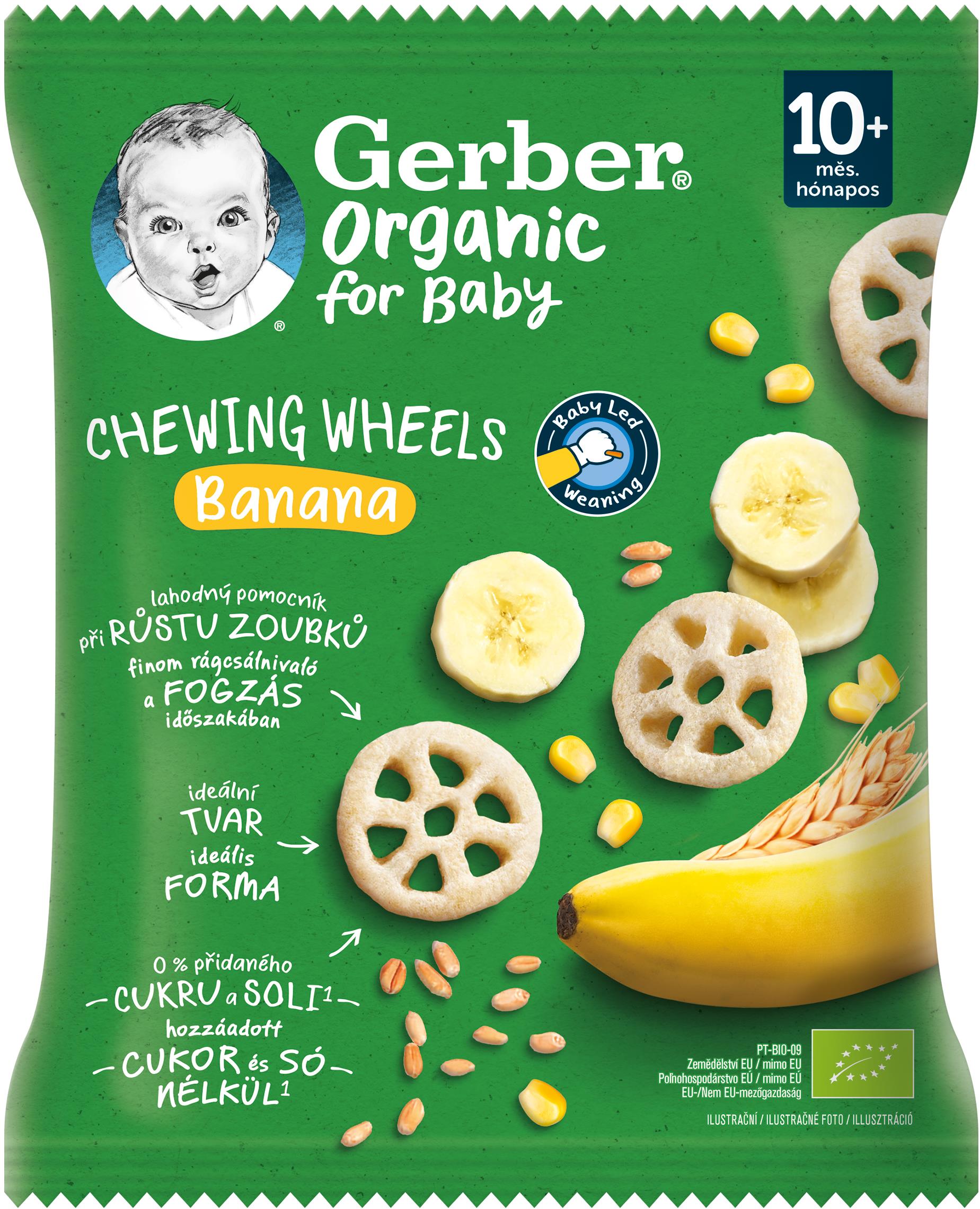 GERBER Organic Chewing Wheels chrumkavé kolieska s banánom 28 g