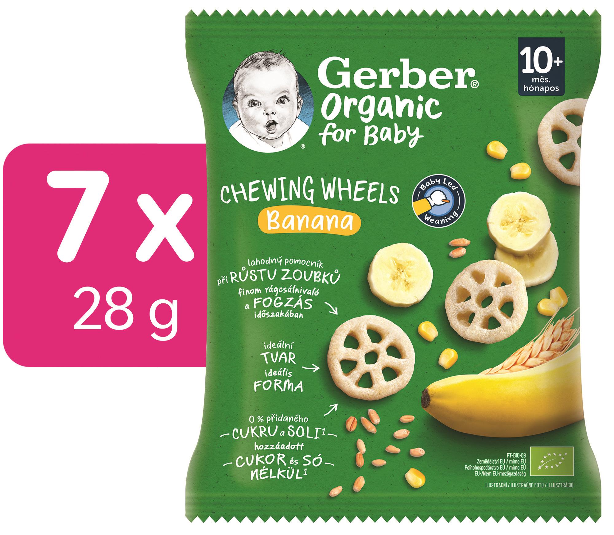 GERBER Organic Chewing Wheels chrumkavé kolieska s banánom 7× 28 g