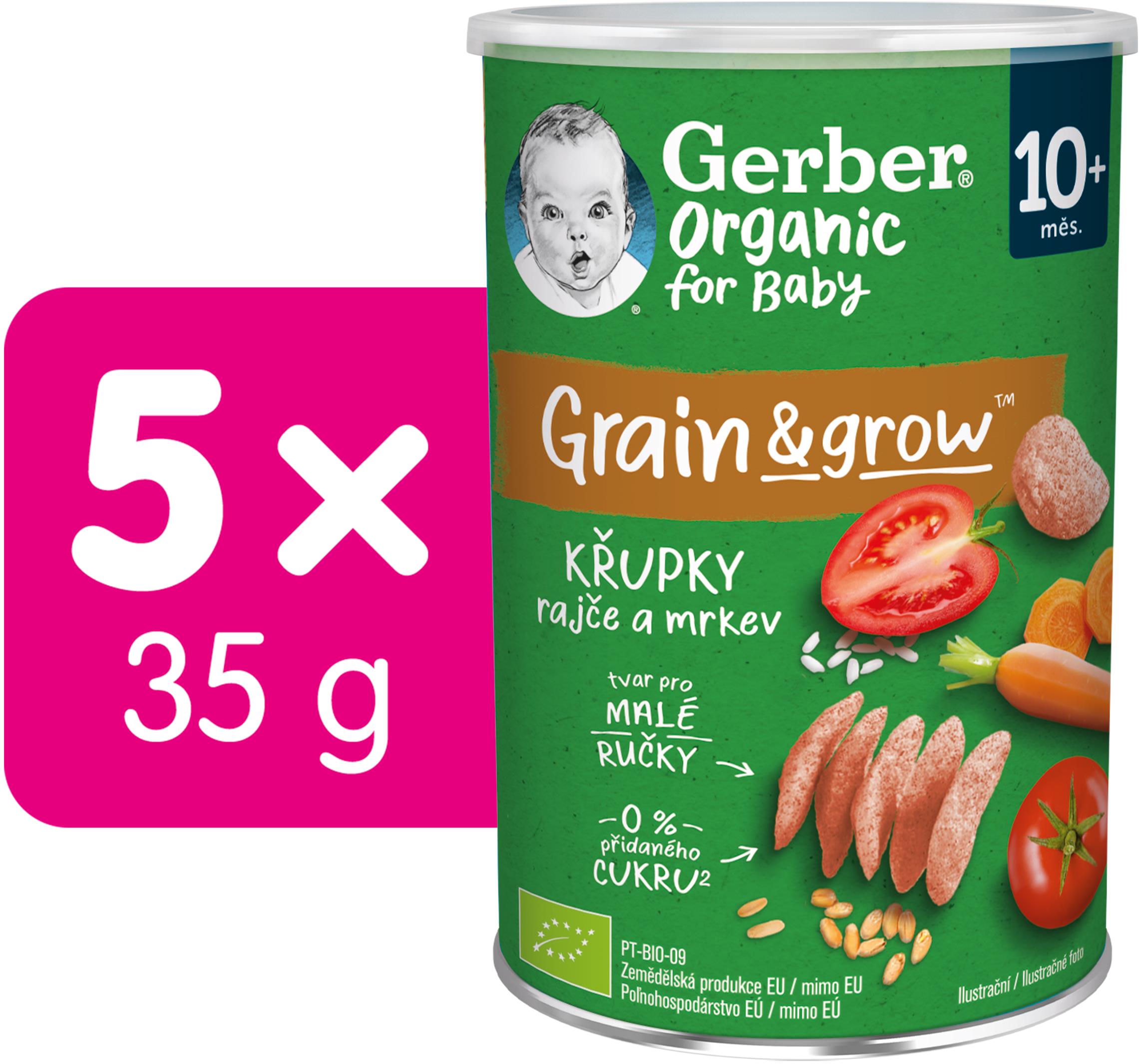GERBER Organic chrumky s paradajkami a mrkvou 5× 35 g