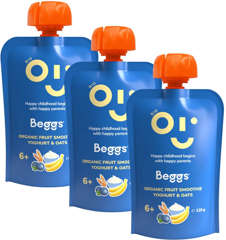 Beggs BIO Smoothie s ovocím, jogurtom a ovsenými vločkami 3× 120 g
