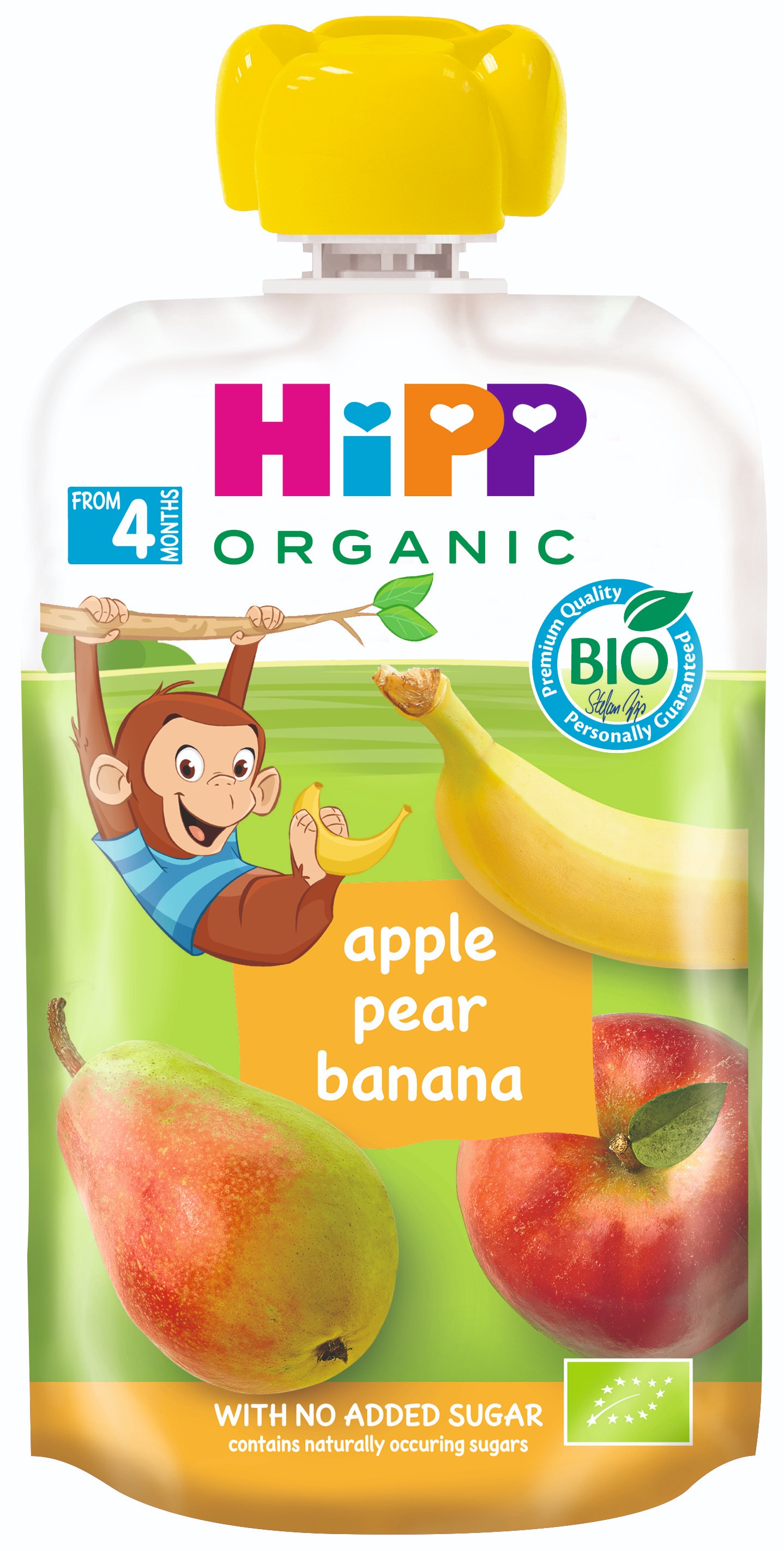 HiPP BIO 100 % ovocie Jablko-Hruška-Banán od uk. 4. mesiaca, 100 g