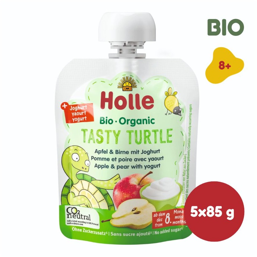 HOLLE Tasty Turtle bio detské ovocné pyré s jogurtom 5× 85 g