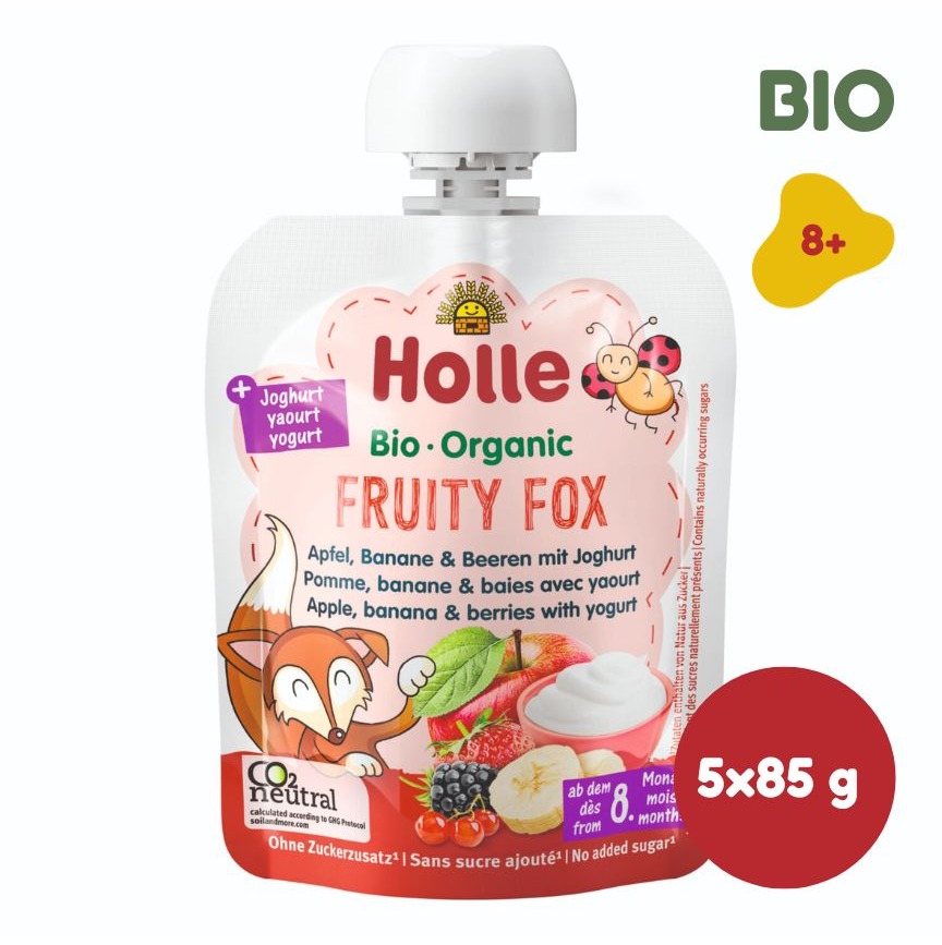 HOLLE Fruity fox bio detské ovocné pyré s jogurtom 5× 85 g