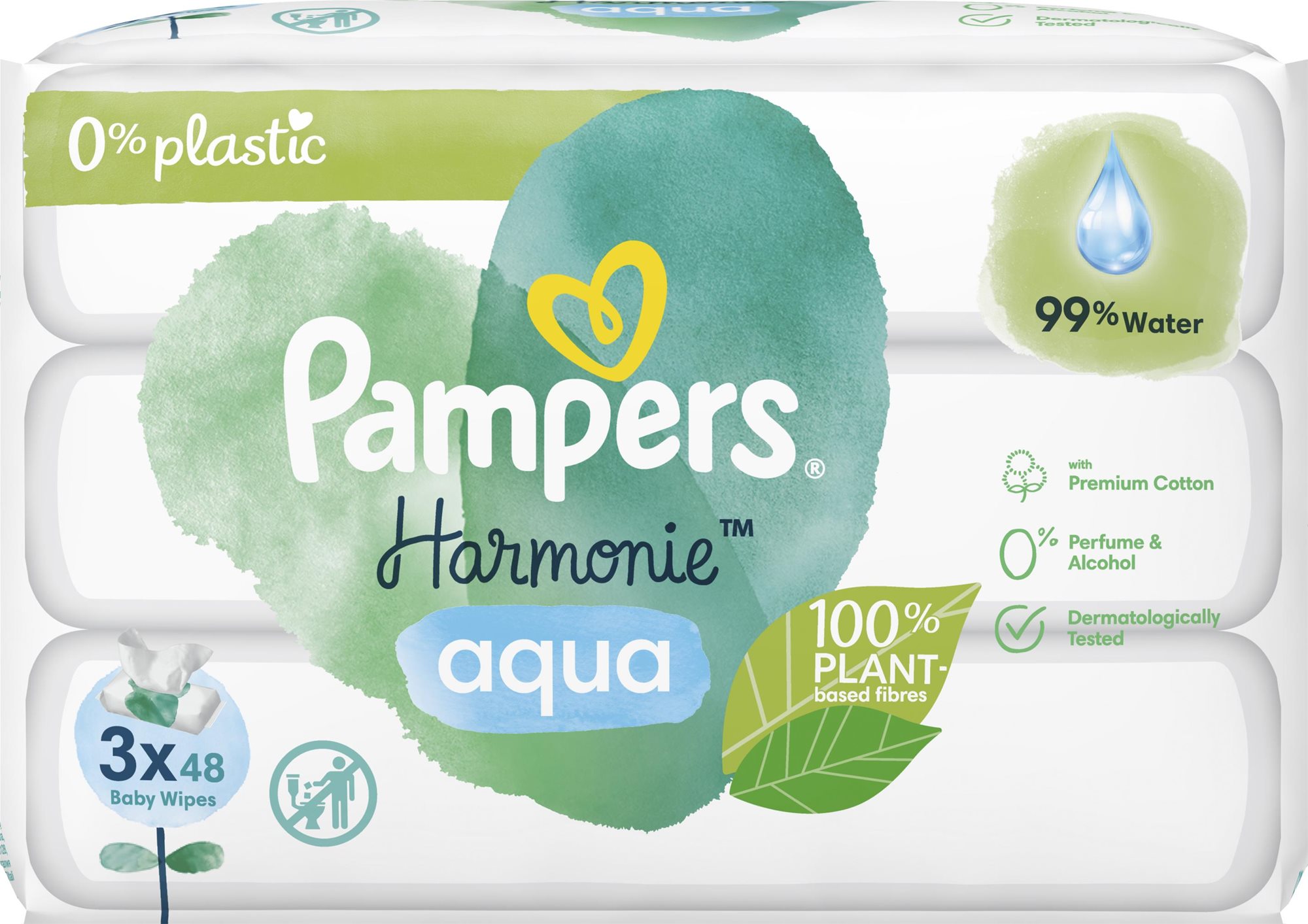 PAMPERS Harmonie Aqua vlhčené obrúsky Plastic Free 3× 48 ks