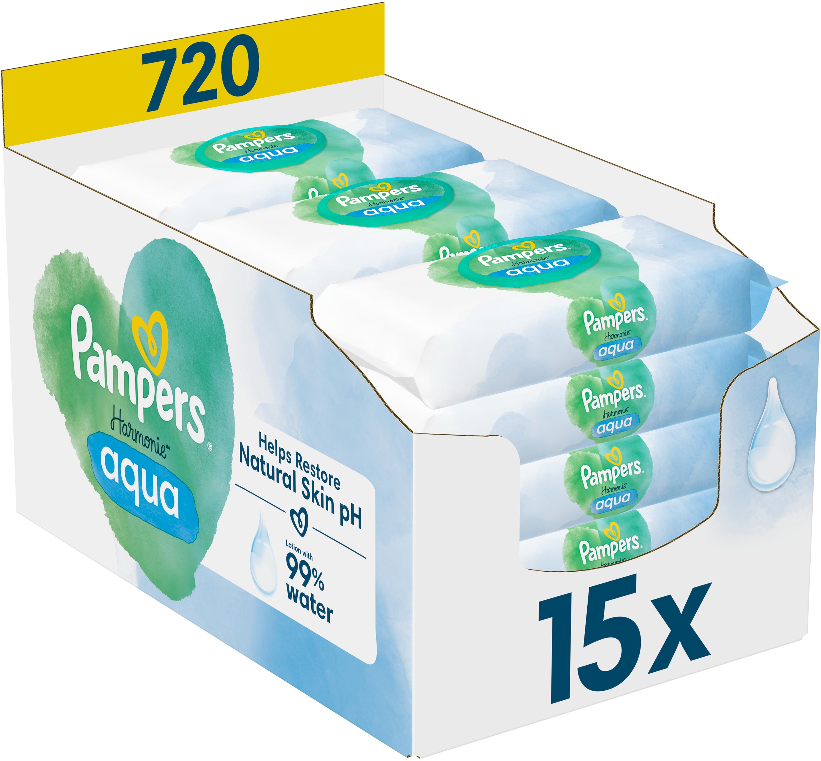 PAMPERS Harmonie Aqua vlhčené obrúsky Plastic Free 15× 48 ks