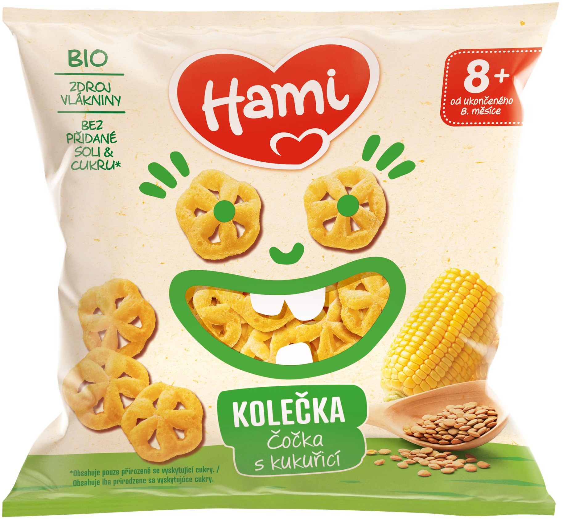 Hami Bio, šošovicové chrumky s kukuricou, 20 g, 8+