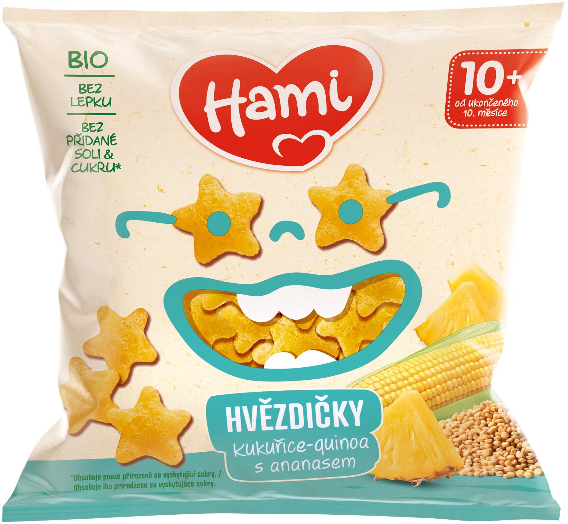 Hami Bio kukuričné-quinoa chrumky s ananásom 20 g, 12+