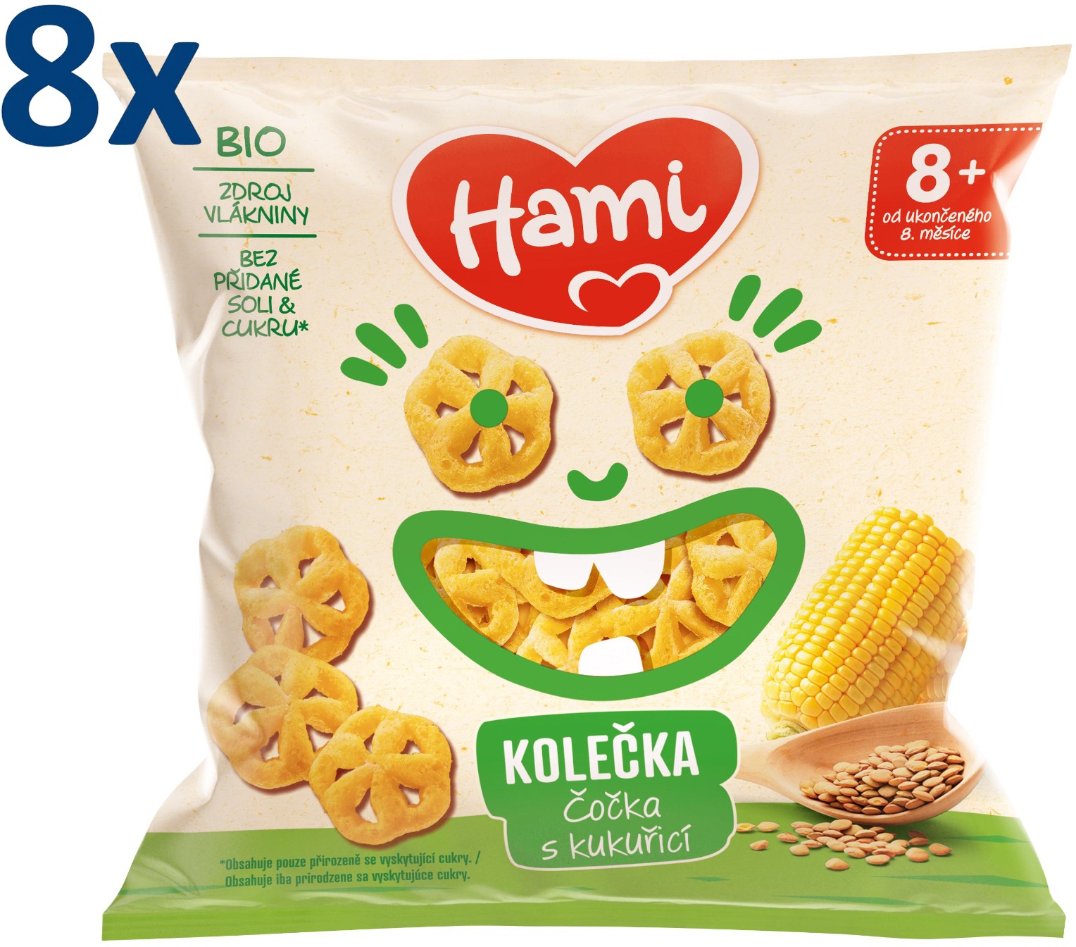 Hami Bio šošovicové chrumky s kukuricou 8× 20 g, 10+
