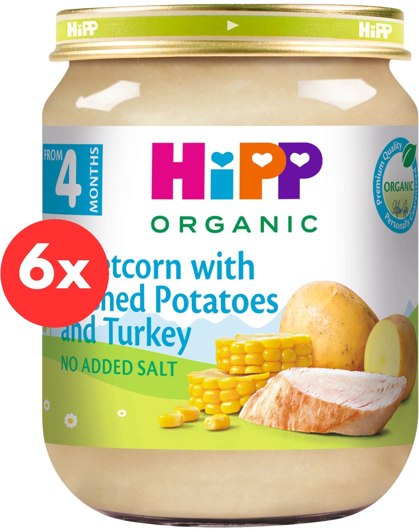 HiPP BIO Zemiakové pyré s kukuricou a morčacím mäsom – 6× 125 g