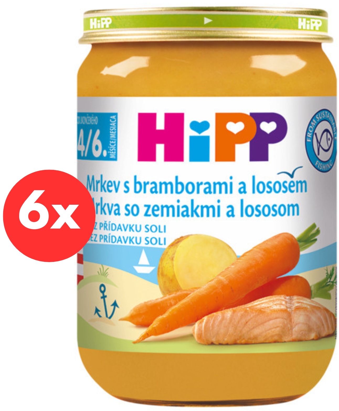 HiPP Karotka so zemiakmi a lososom od uk. 4. mesiaca, 6× 190 g