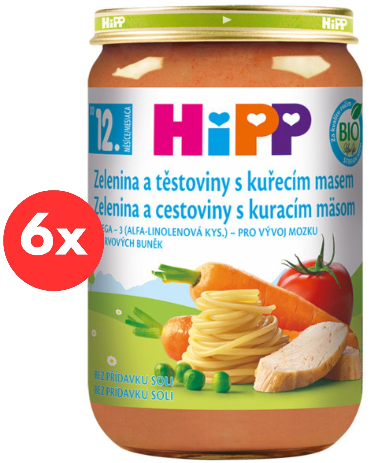 HiPP BIO Zelenina a cestoviny s kuracím mäsom – 6× 220 g