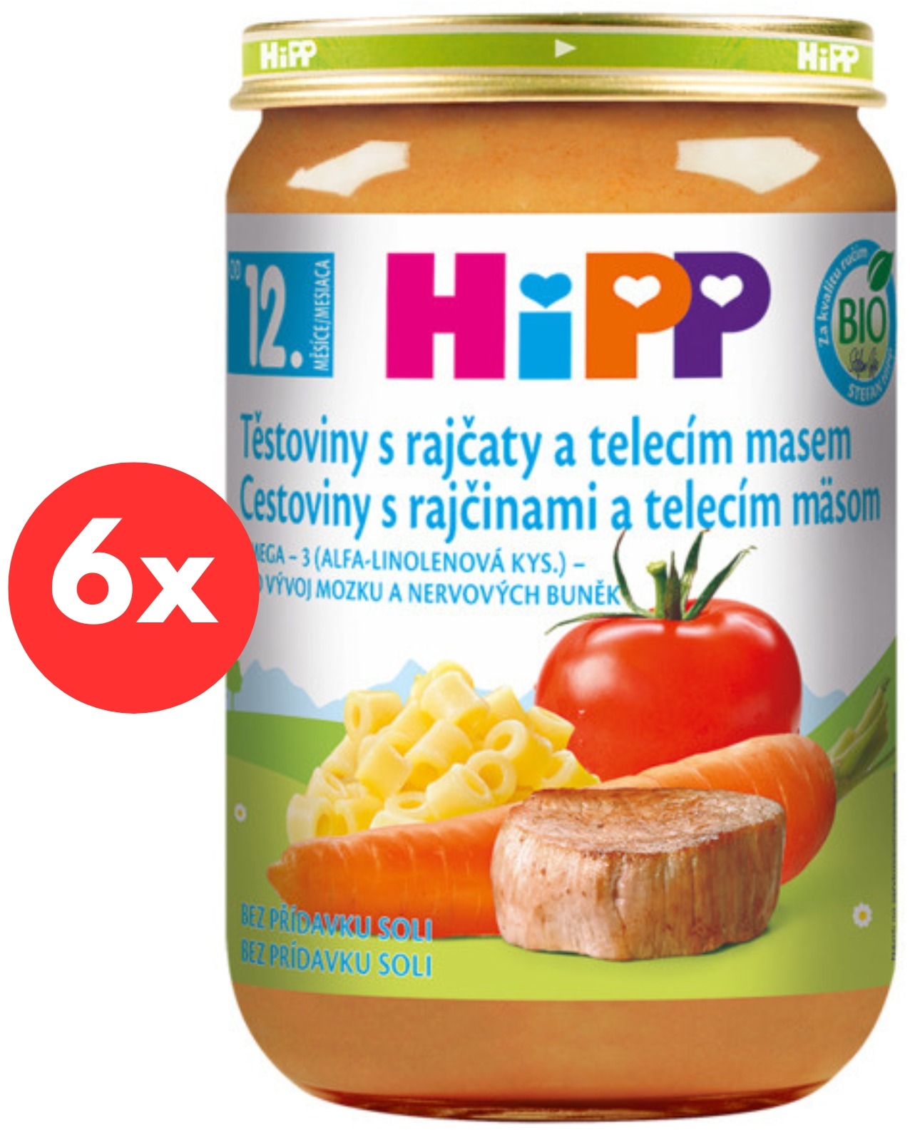 HiPP BIO Cestoviny s paradajkami a teľacím mäsom – 6× 220 g