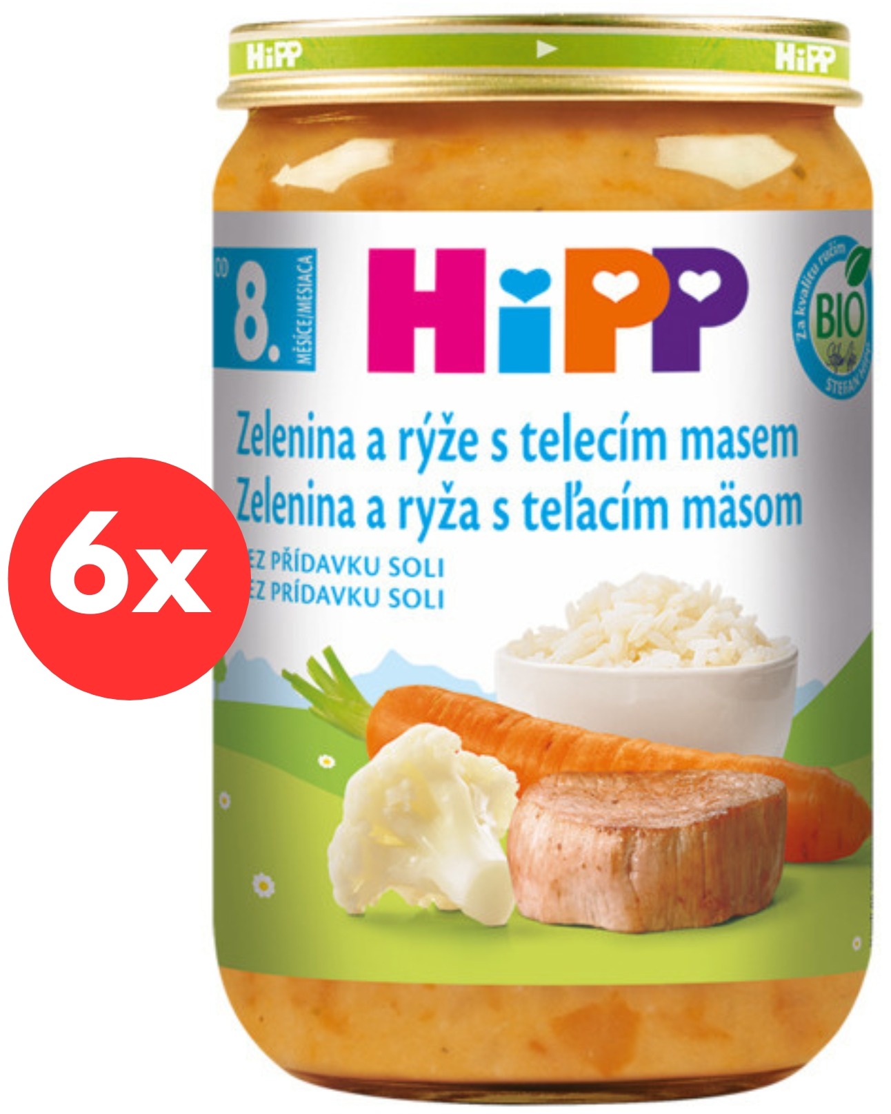 HiPP BIO Zelenina s ryžou a teľacím mäsom – 6× 220 g