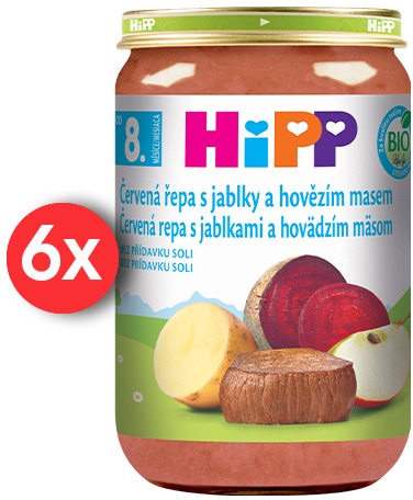 HiPP BIO Červená repa s jablkami a hovädzím mäsom od 8m, 6× 220 g