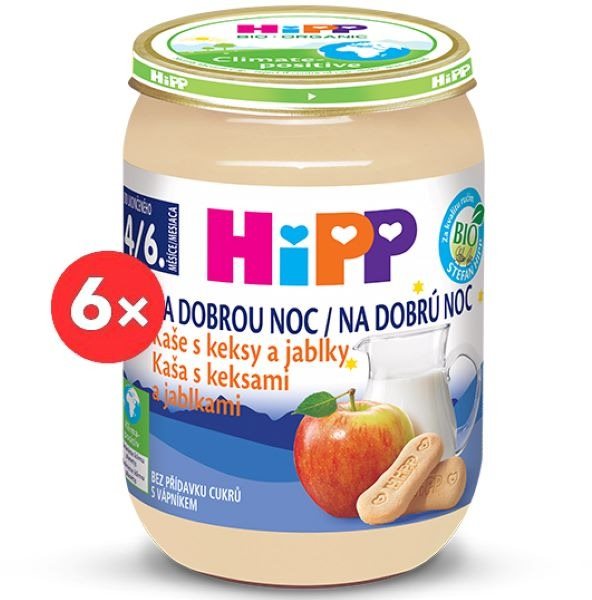 HiPP BIO Kaša na dobrú noc s keksami a jablkami - 6x 190g