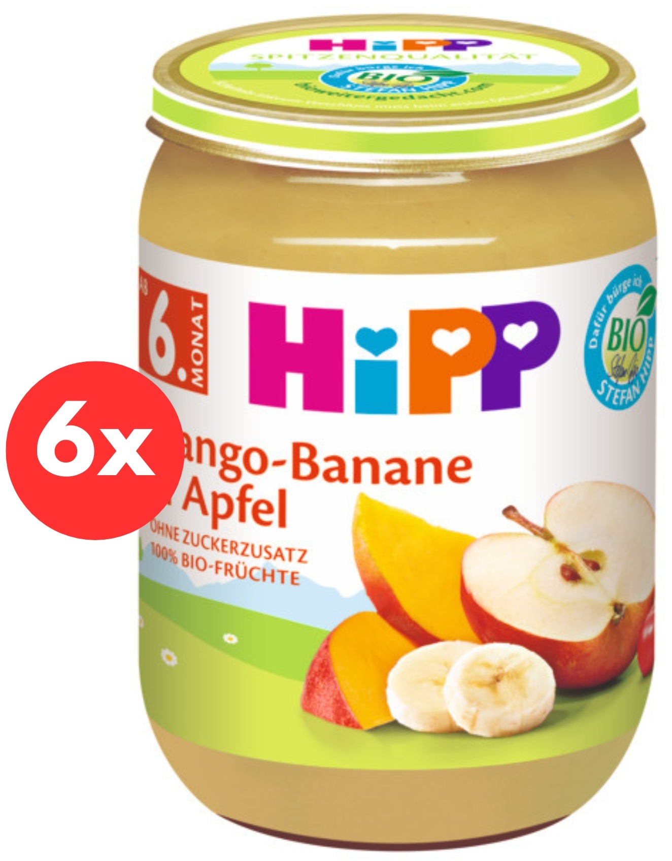 HiPP BIO Jablká s mangom a banánmi – 6× 190 g