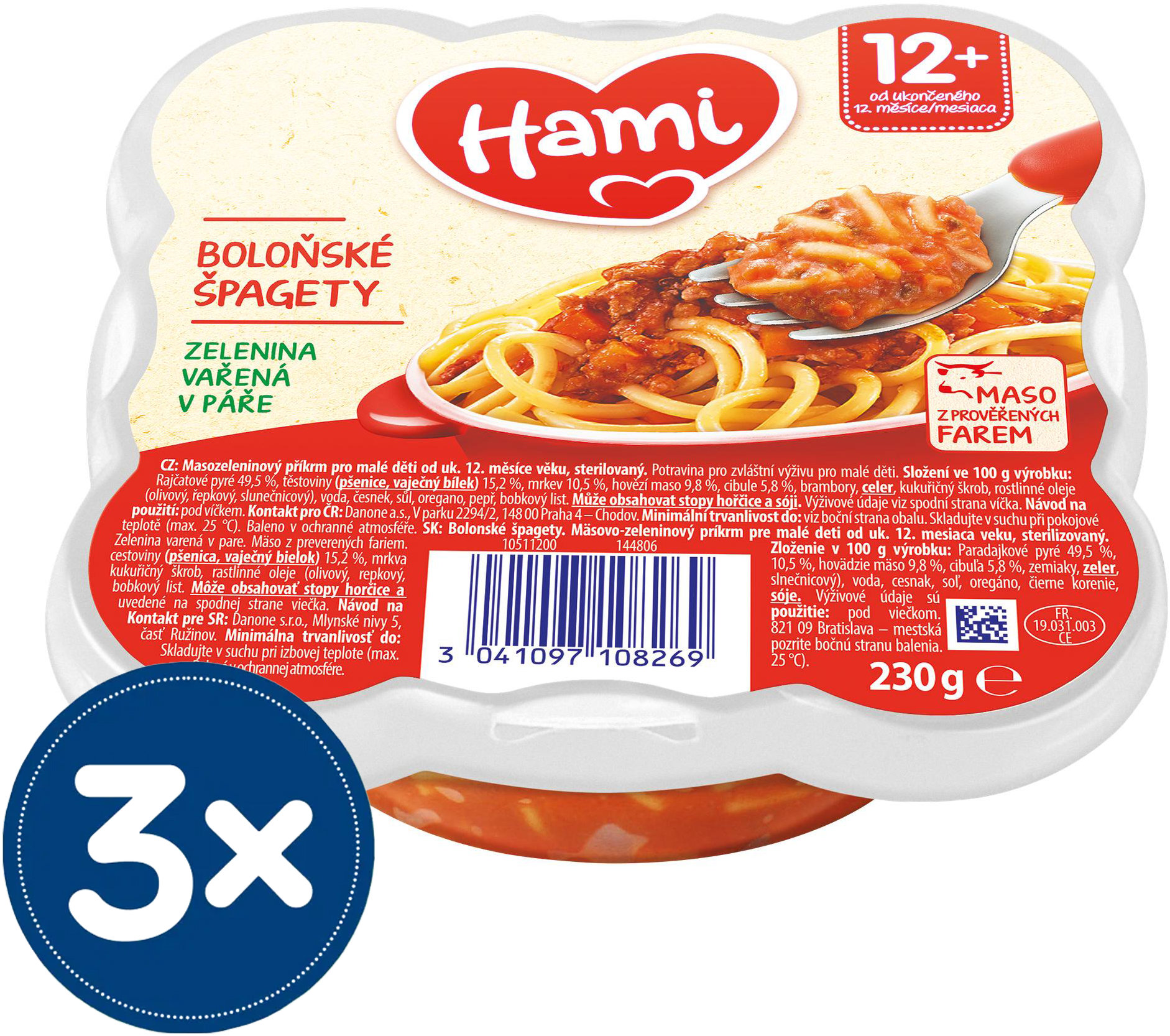 Hami mäsovo-zeleninový tanierik Bolonské špagety 3× 230 g
