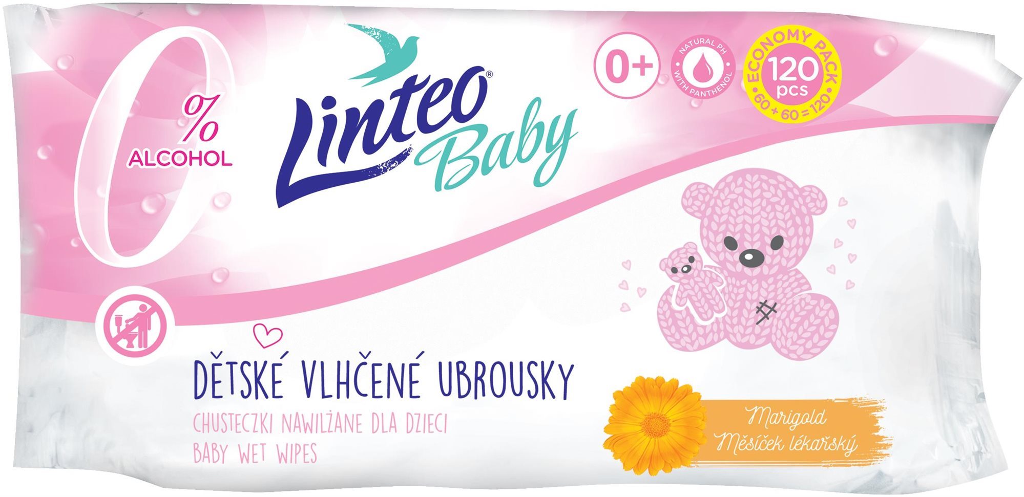 LINTEO BABY Vlhčené obrúsky s nechtíkom lekárskym 120 ks