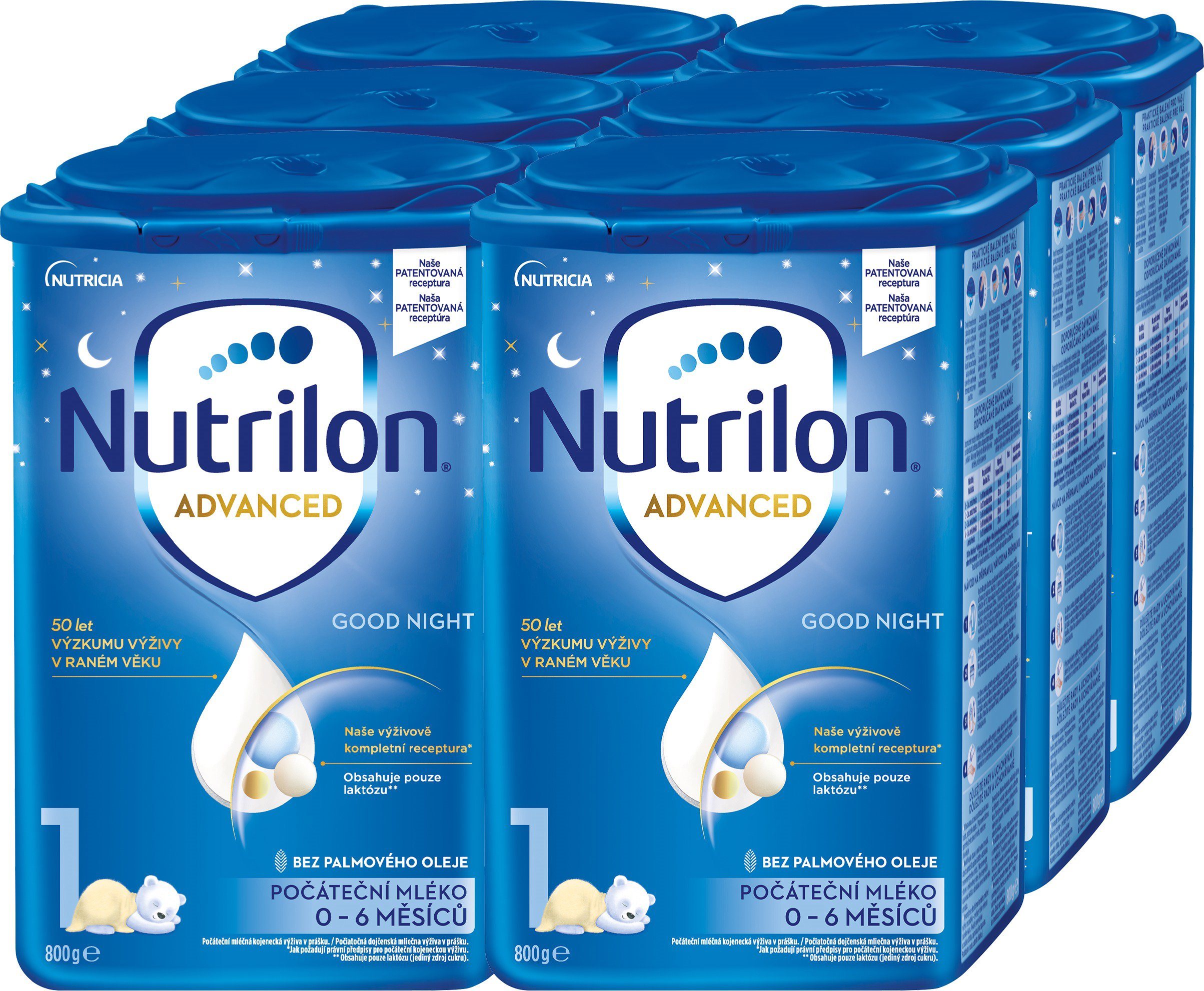 Nutrilon 1 Advanced Good Night, počiatočné dojčenské mlieko, 6× 800 g, 0+