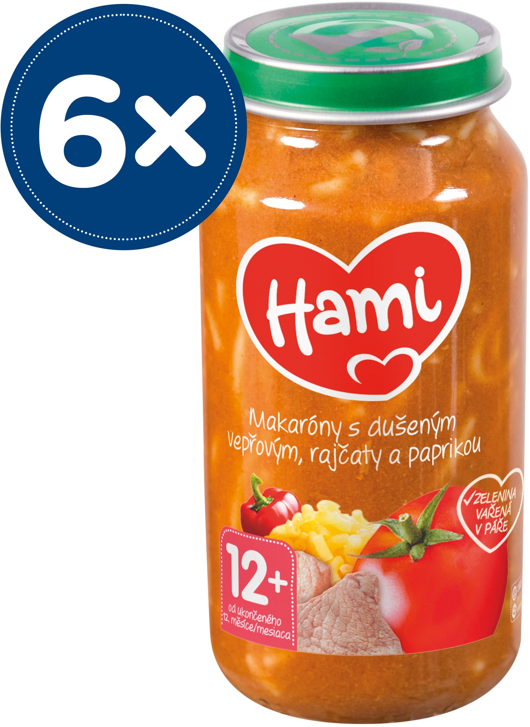 Hami mäsovo-zeleninový príkrm Makaróny s duseným bravčovým, paradajkami a paprikou 6× 250 g