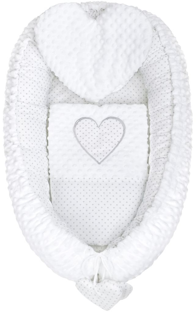 New Baby Luxusné hniezdočko s vankúšikom a perinkou Srdiečko - biele