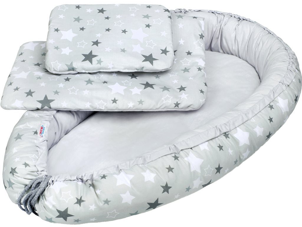 New Baby Luxusné hniezdočko s perinkou a vankúšikom hviezdičky – bielo-sivé