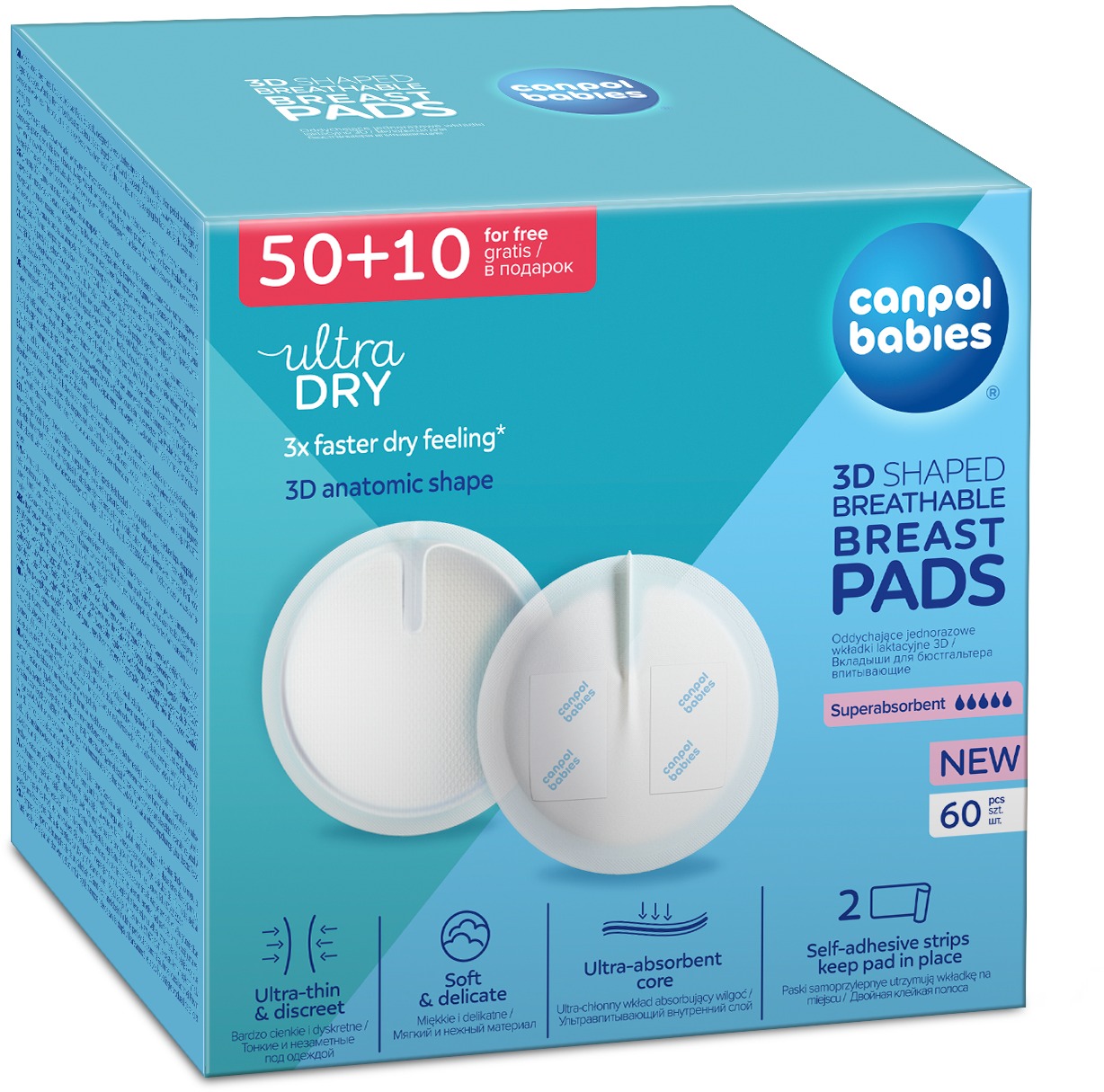 Canpol babies tvarované priedušné prsné vložky 3D, 60 ks