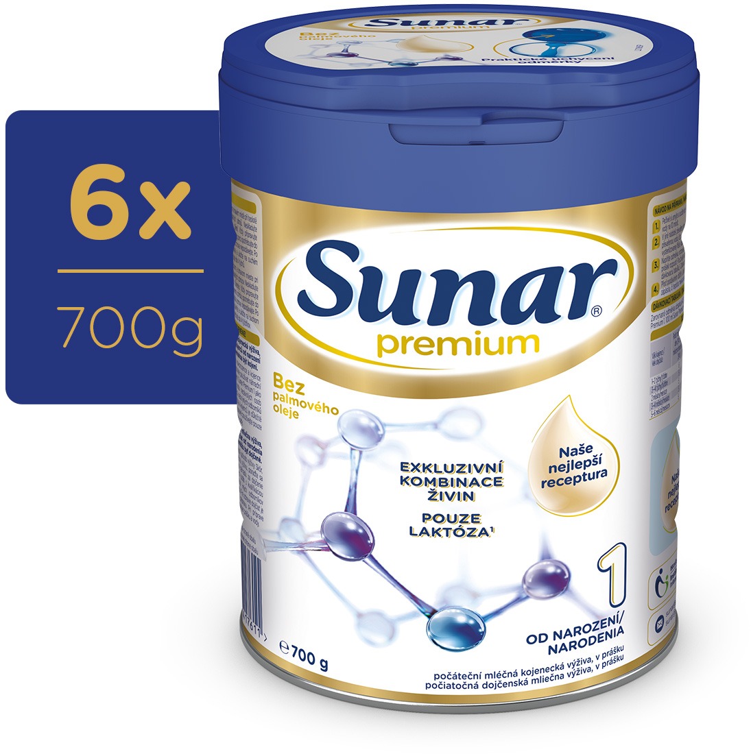 Sunar Premium 1 počiatočné dojčenské mlieko, 6× 700 g