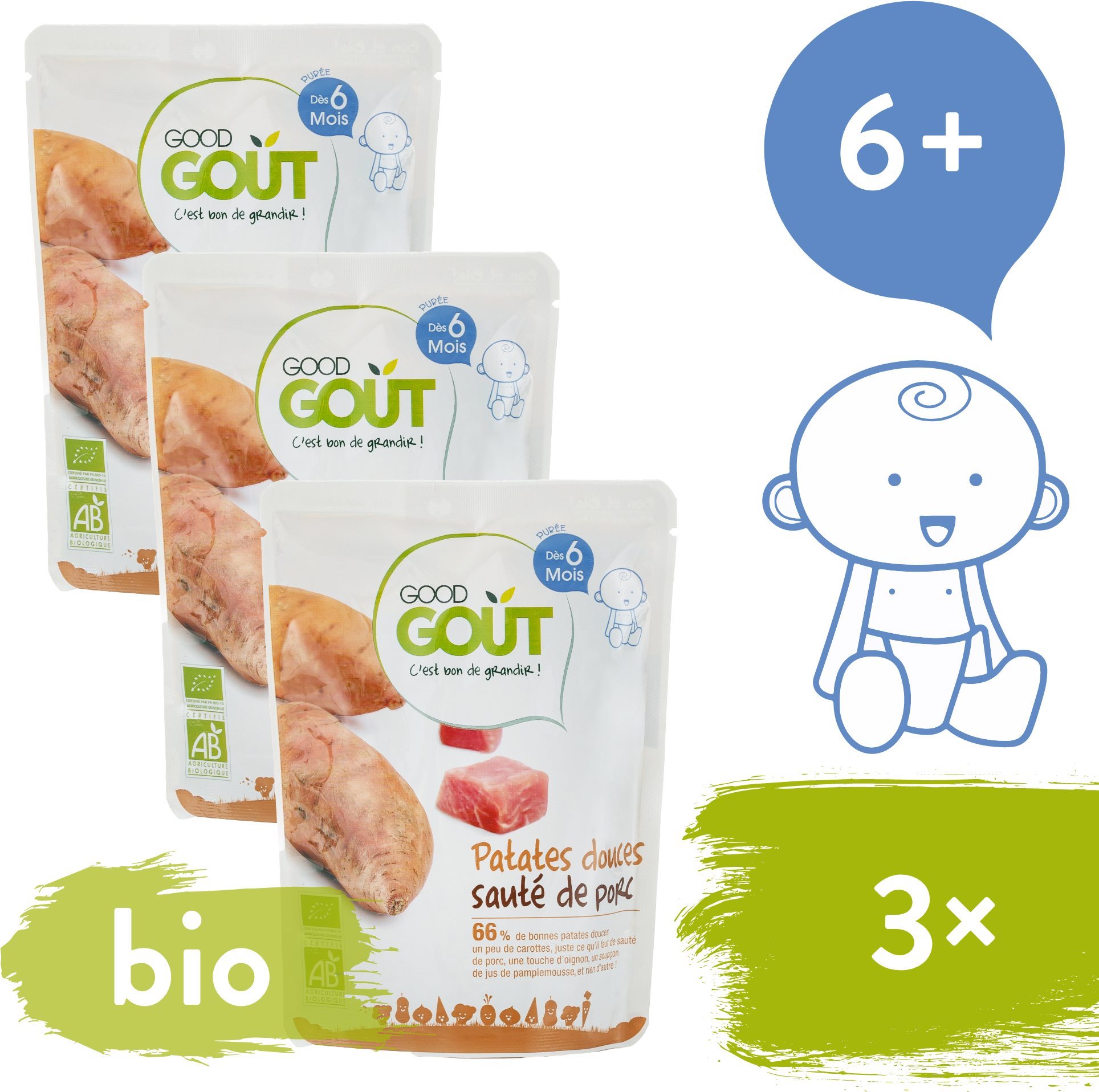 Good Gout BIO Sladké zemiaky s bravčovým mäsom 3× 190 g