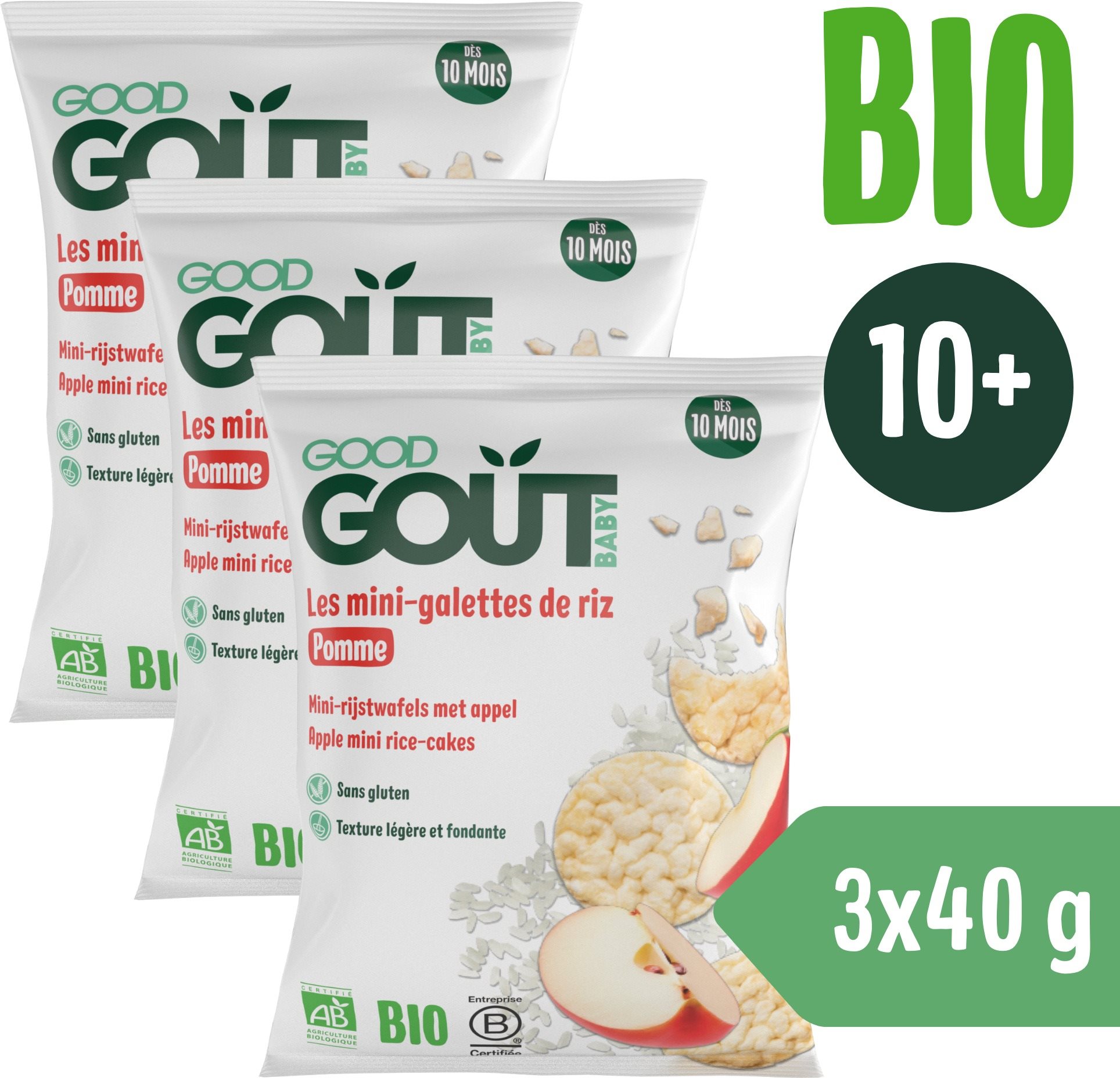 Good Gout BIO Mini ryžové koláčiky s jablkami 3× 40 g