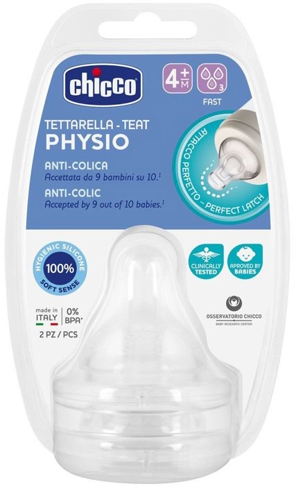 CHICCO Cumlík na fľašu Perfect 5/Well-Being fyziologický rýchly prietok 4m+ 2 ks