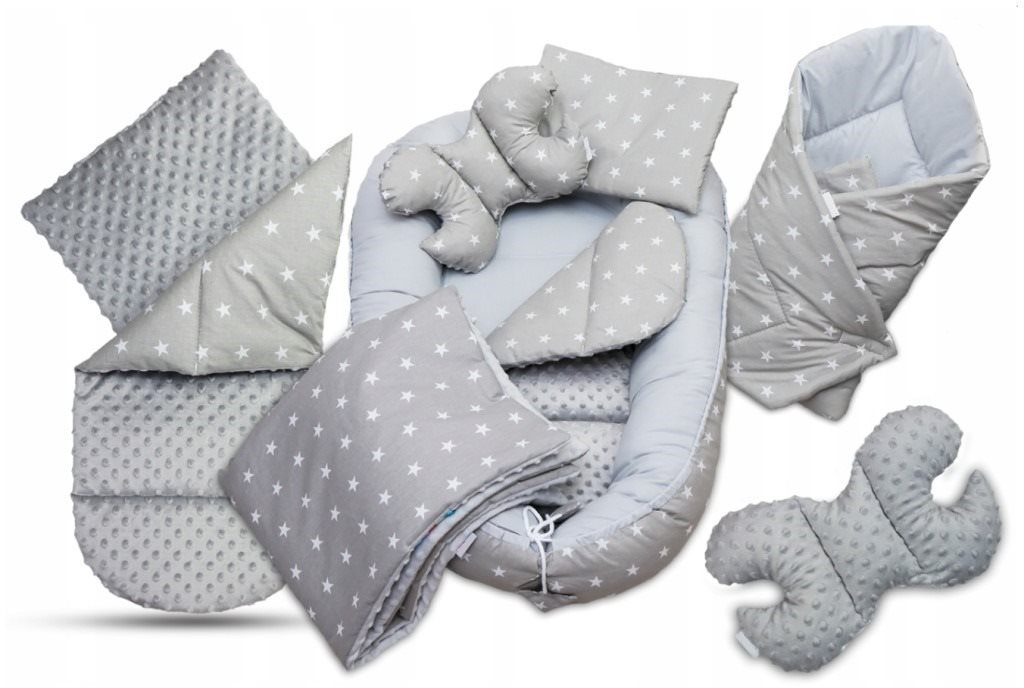 EliNeli Set do postieľky, 7-dielna súprava Sivá s hviezdami