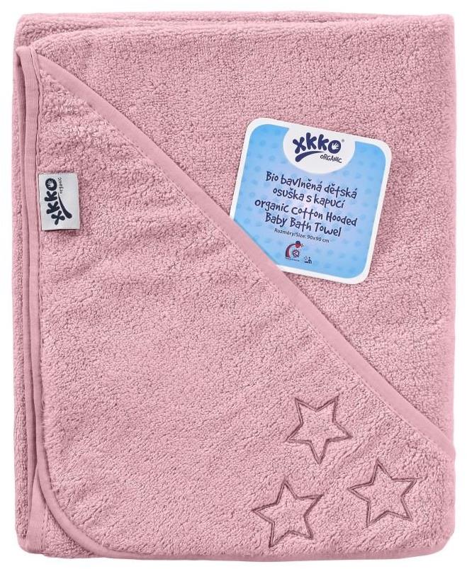 XKKO Organic BIO bavlněná froté osuška s kapucí 90 × 90 Baby Pink Stars