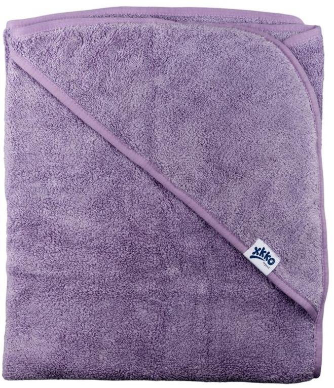 XKKO Organic BIO bavlněná froté osuška s kapucí 90 × 90 Lavender Aura