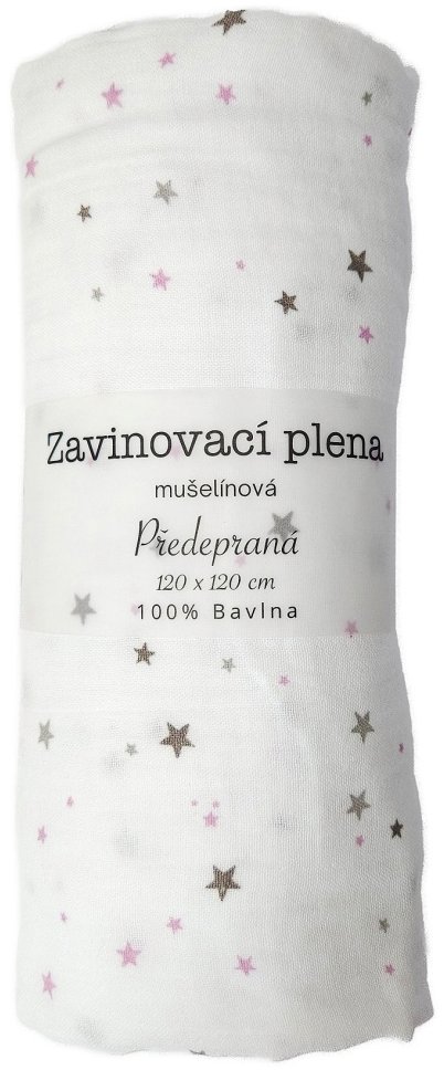 Prem International Zavinovacia plienka 120 × 120 cm Fialové hviezdičky (balenie 1 ks)