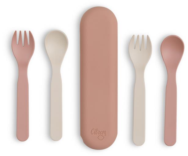 Citrón Bio súprava príborov v puzdre Pink/Cream