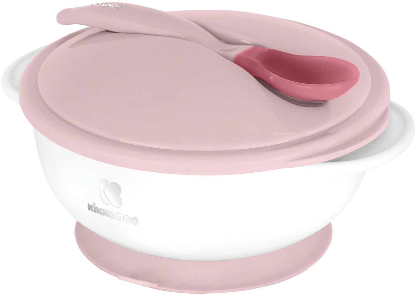 KikkaBoo Miska s prísavkou, viečkom a lyžičkou s tepelným senzorom Pink