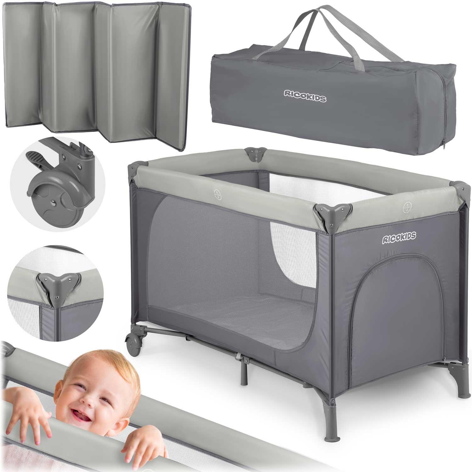 Ricokids Cestovná postieľka RK-240, 125 × 65 × 78 cm, svetlo sivá