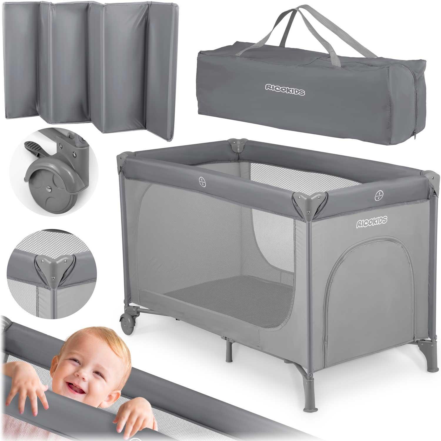 Ricokids Cestovná postieľka RK-240, 125 × 65 × 78 cm, sivá