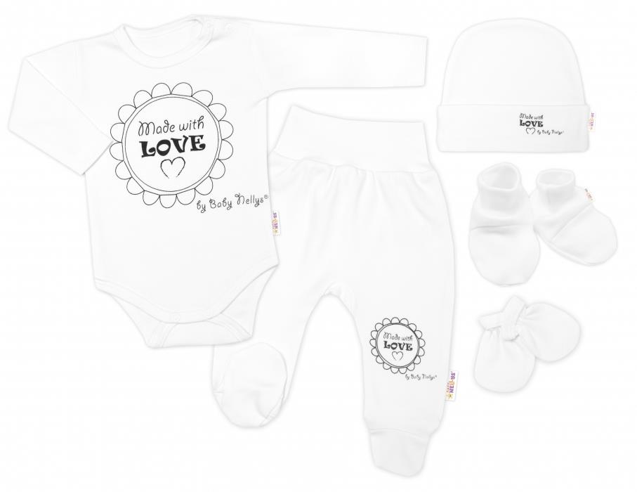 Baby Nellys Súpravička do pôrodnice 5D Made with love, biela, veľ. 50