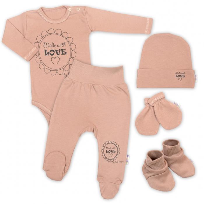 Baby Nellys Súpravička do pôrodnice 5D Made with love, béžová, mocca, veľ. 56