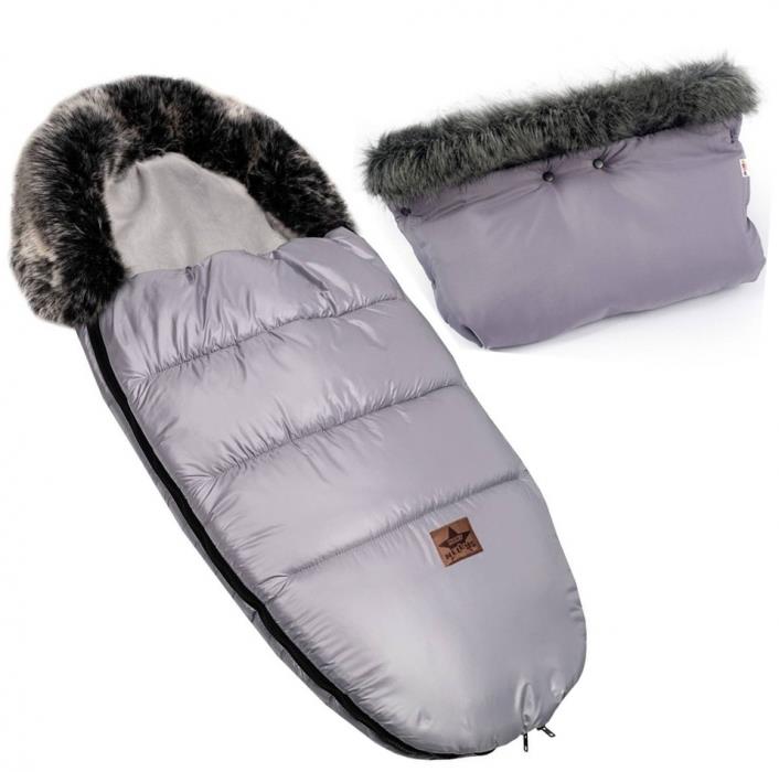 Baby Nellys Zimní fusak FLUFFY s kožušinou + rukávnik zadarmo, 50 × 100 cm, sivý