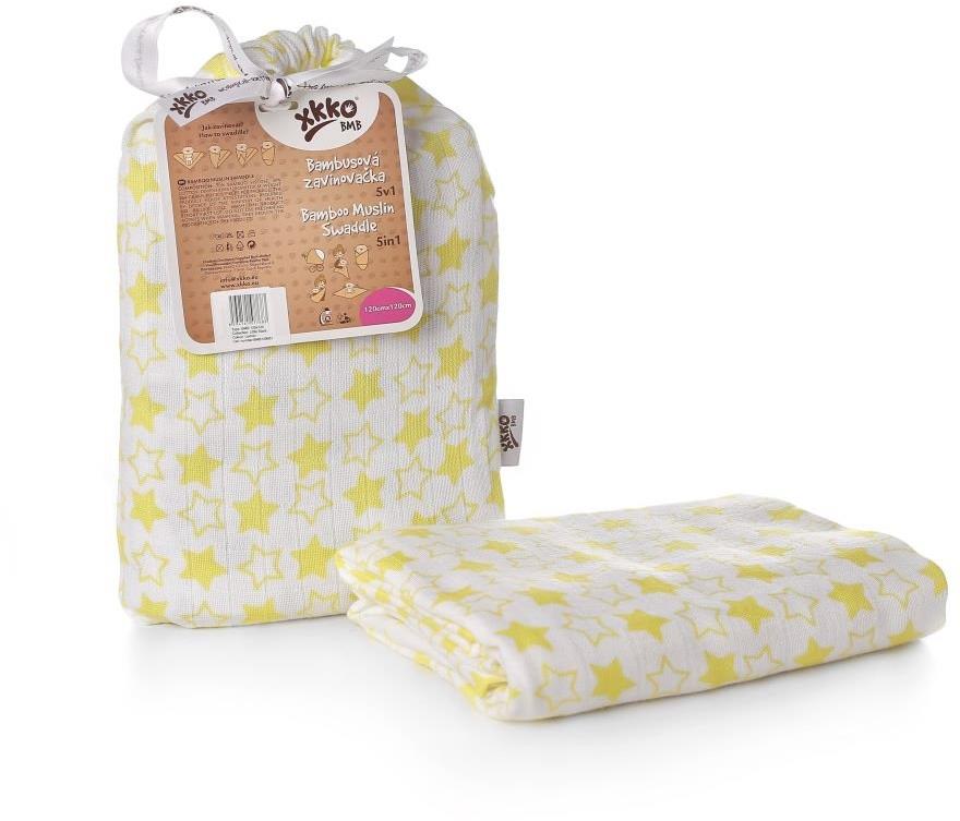 XKKO BMB Bambusová zavinovačka 120 × 120 – Little Stars Lemon