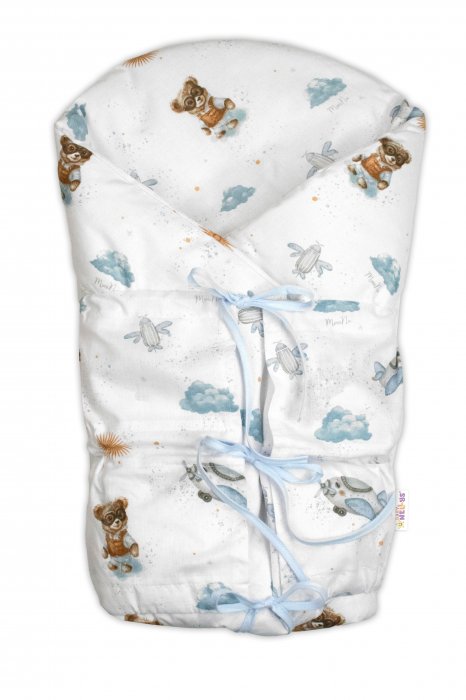 Baby Nellys Klasická retro zavinovačka LALLY šněrovací s výplní, Méďa pilot, modrý