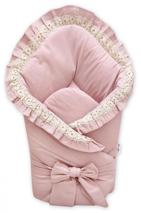 Baby Nellys Rýchlozavinovačka s volánikmi 80 × 80 cm, s výšivkou a stuhou, púdrová