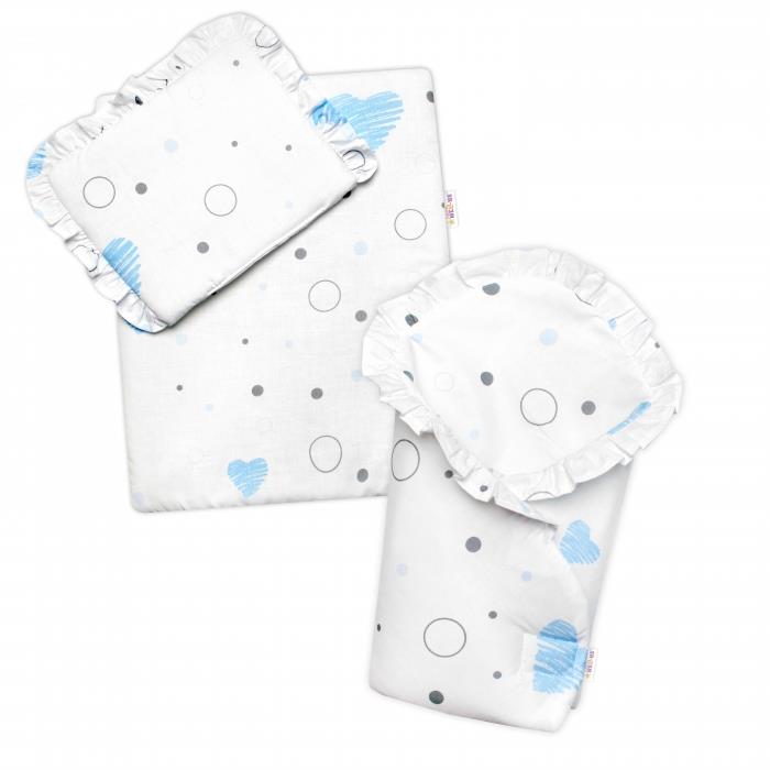 Baby Nellys Luxusná sada pre bábiku 3D – zavinovačka, perinka a vankúšik, I love