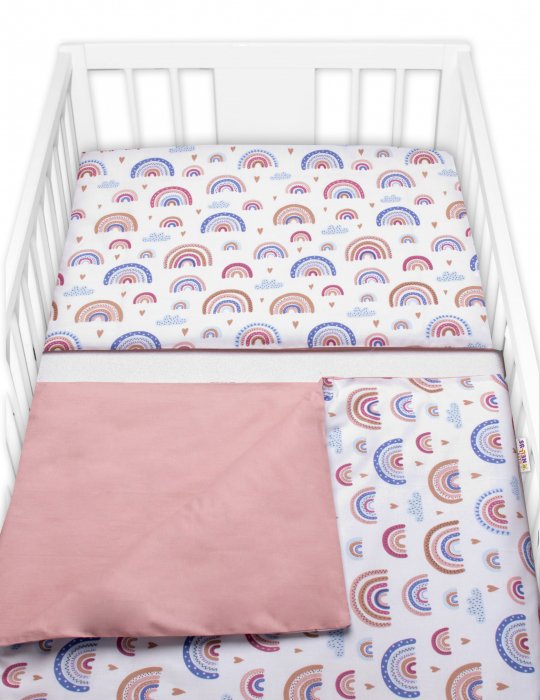 Baby Nellys Bavlnené obliečky do postieľky 2D Dúha, pastelové s potlačou, púdrové, 120 × 90 cm
