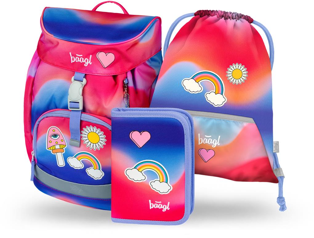 BAAGL 3 SADA Airy Dúha červený: batoh, peračník, vrecko