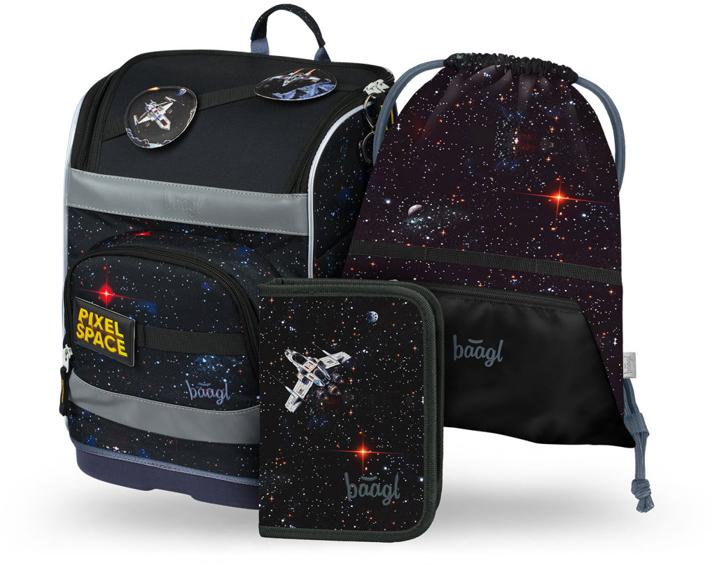 BAAGL SADA 3 Zippy plus Pixel Space: aktovka, peračník, vrecko